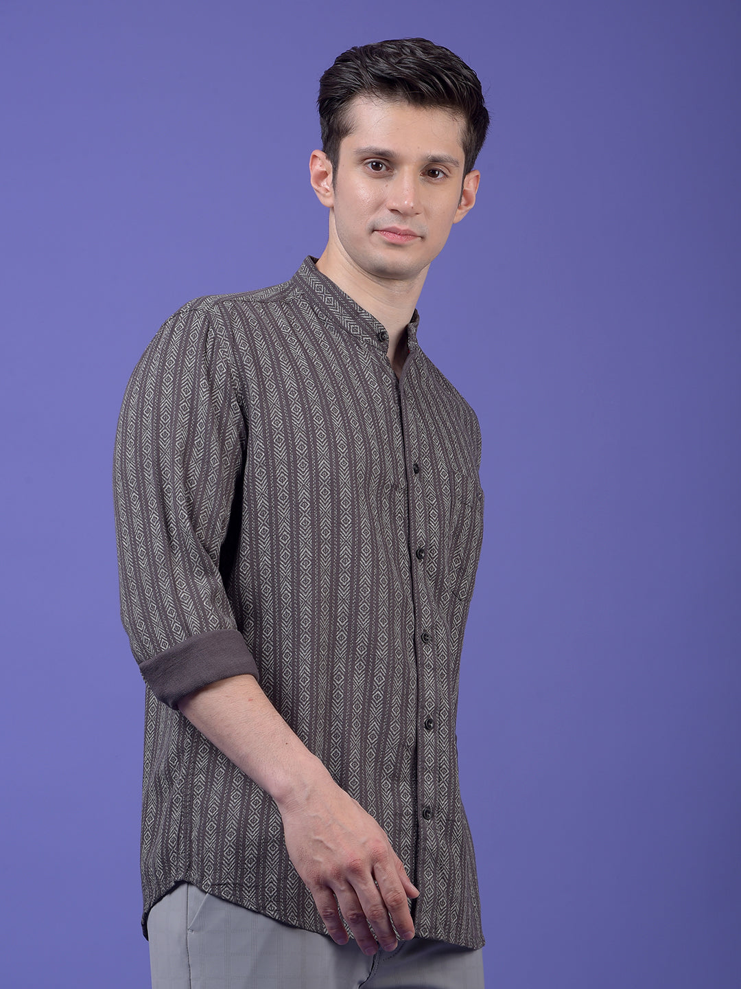 Grey Vertical Stripes Shirt