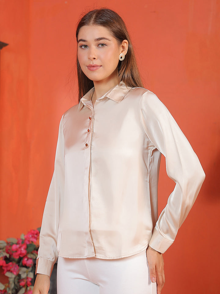 Oatmeal Beige Satin Shirt