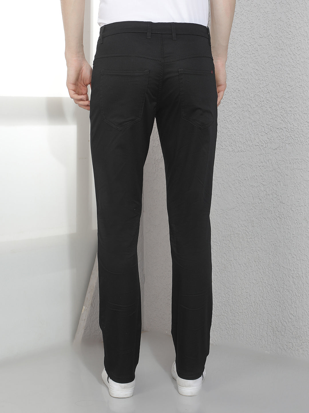 Sleek Solid Black Casual Trousers