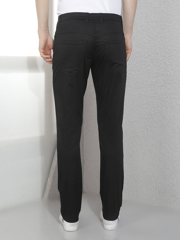 Sleek Solid Black Casual Trousers