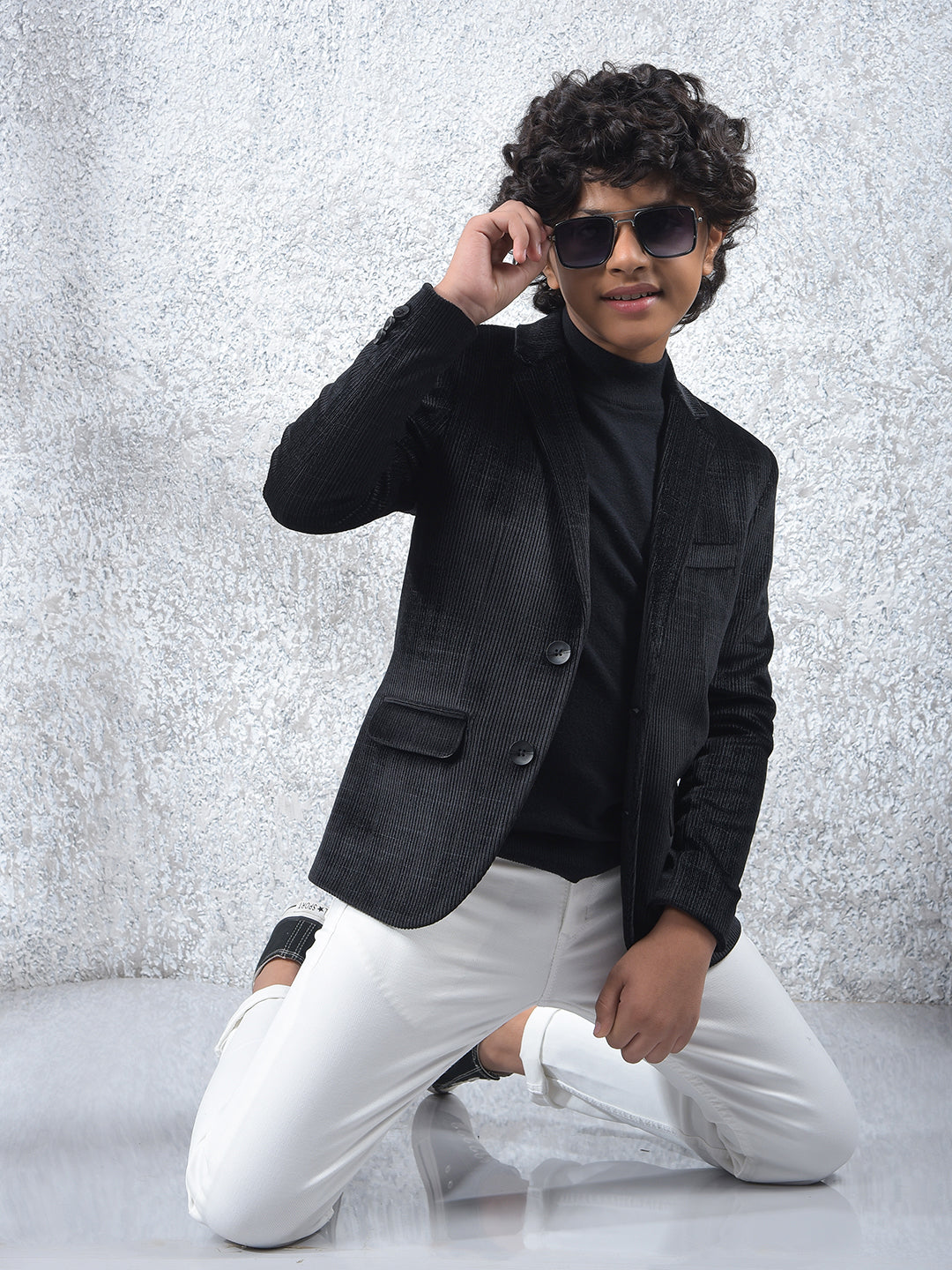 Black Jacquard Single-Breasted Blazer