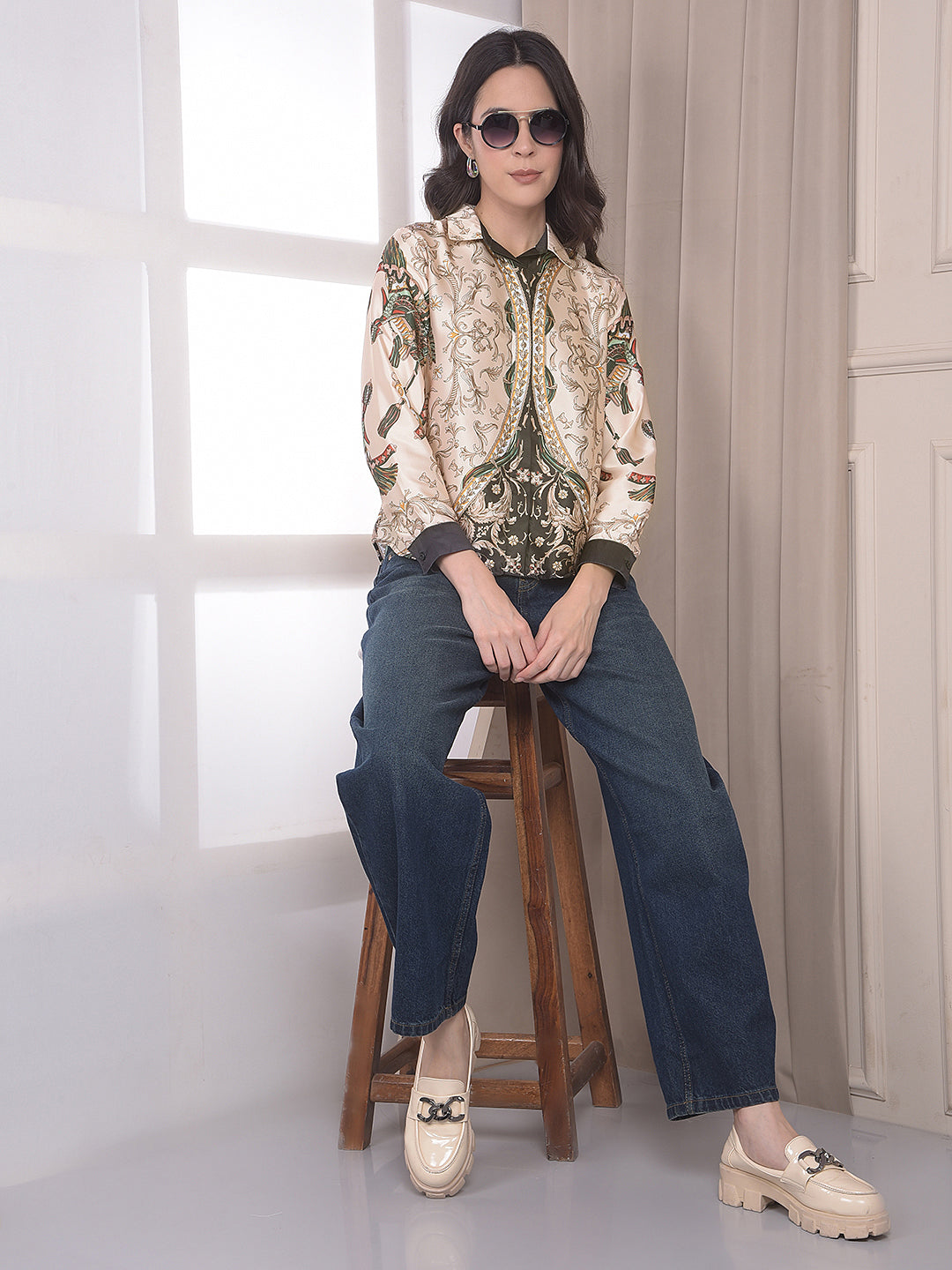 Multi-Color Botanical Print Shirt
