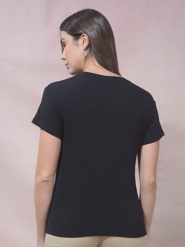 Black Typographic Print Modal T-Shirt