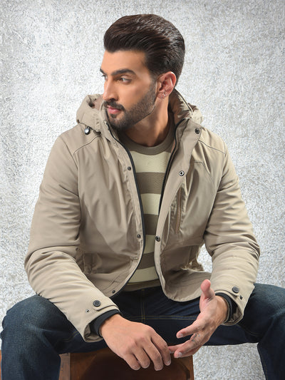 Beige Hooded Neck Puffer Jacket