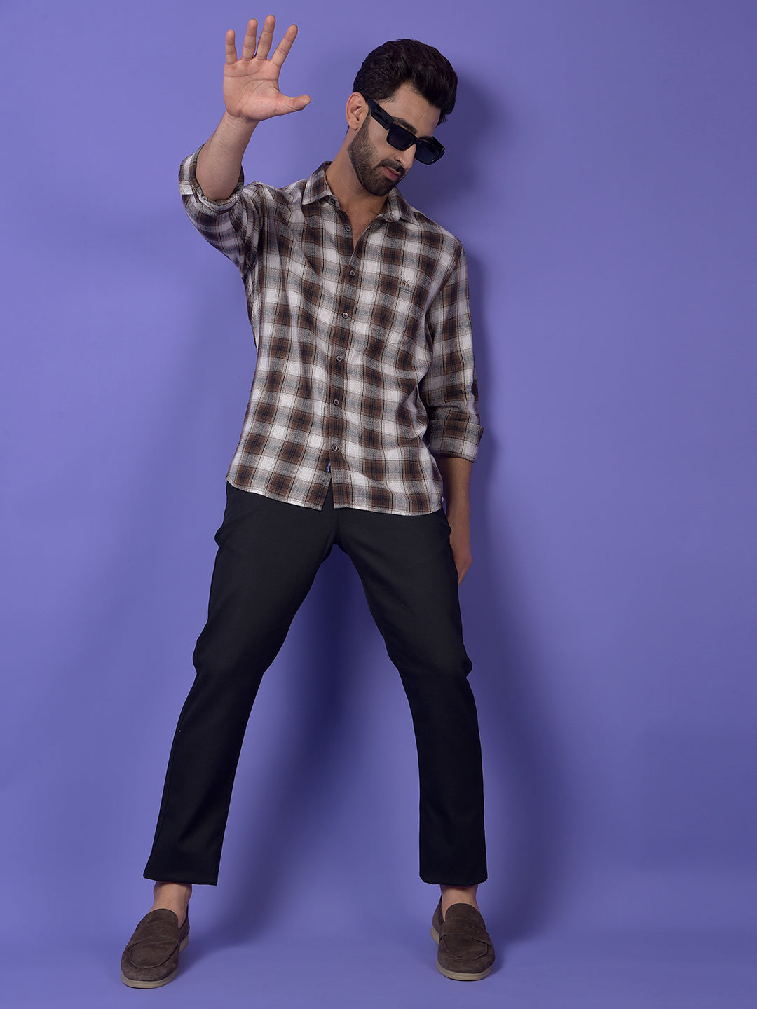 Brown Checked Linen Shirt