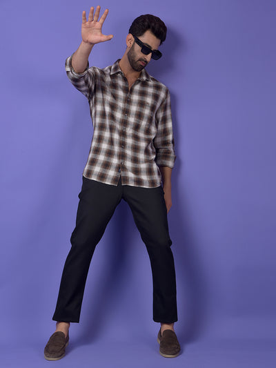 Brown Checked Linen Shirt