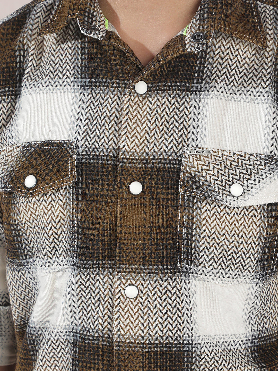 Brown Checked 100% Cotton Corduroy Shirt