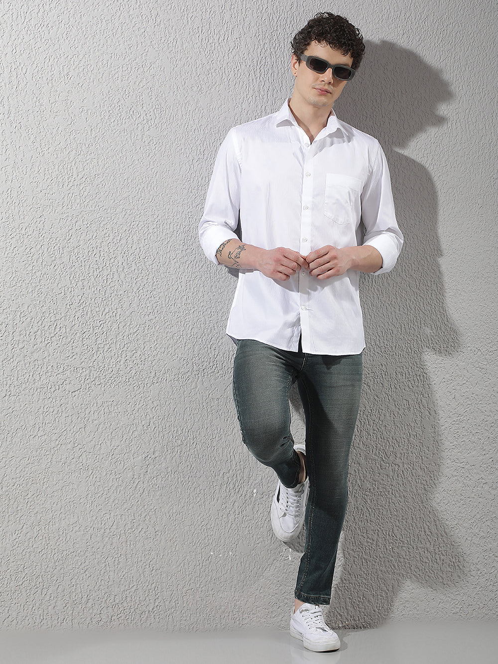 White Jacquard 100% Cotton Shirt