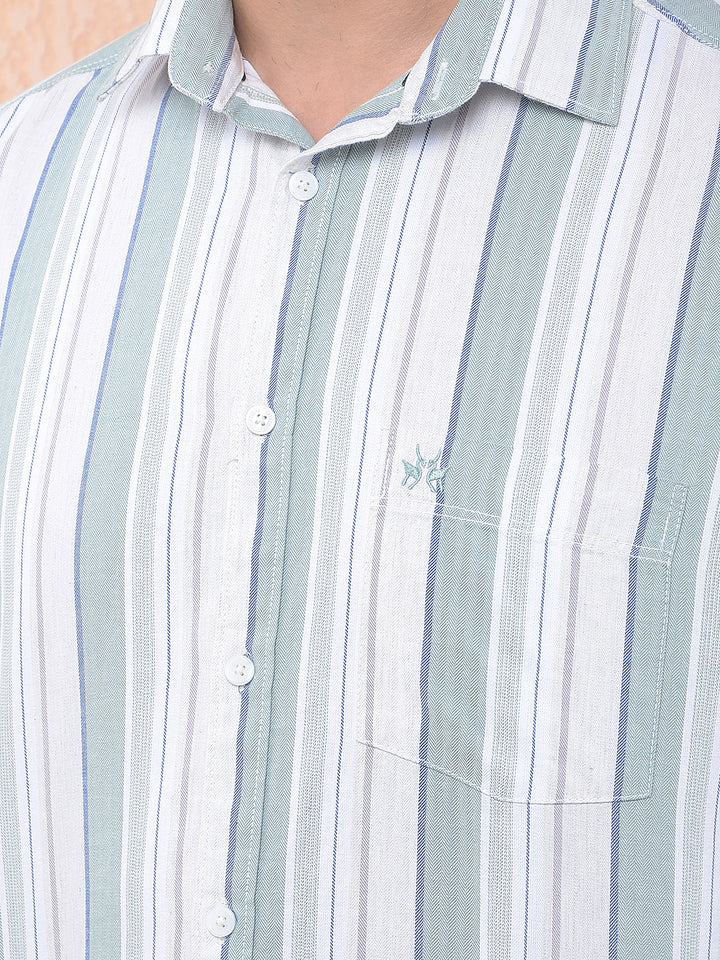 Green Vertical Stripes 100% Cotton Shirt