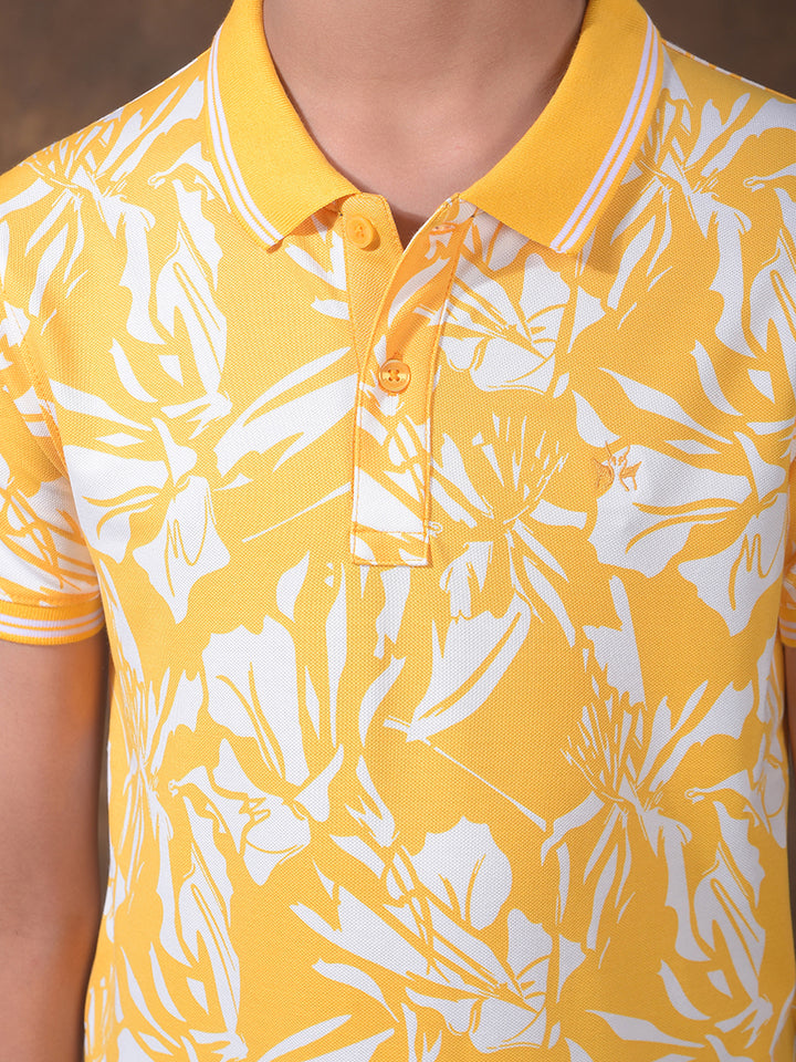 Yellow Printed Polo Neck T-Shirt