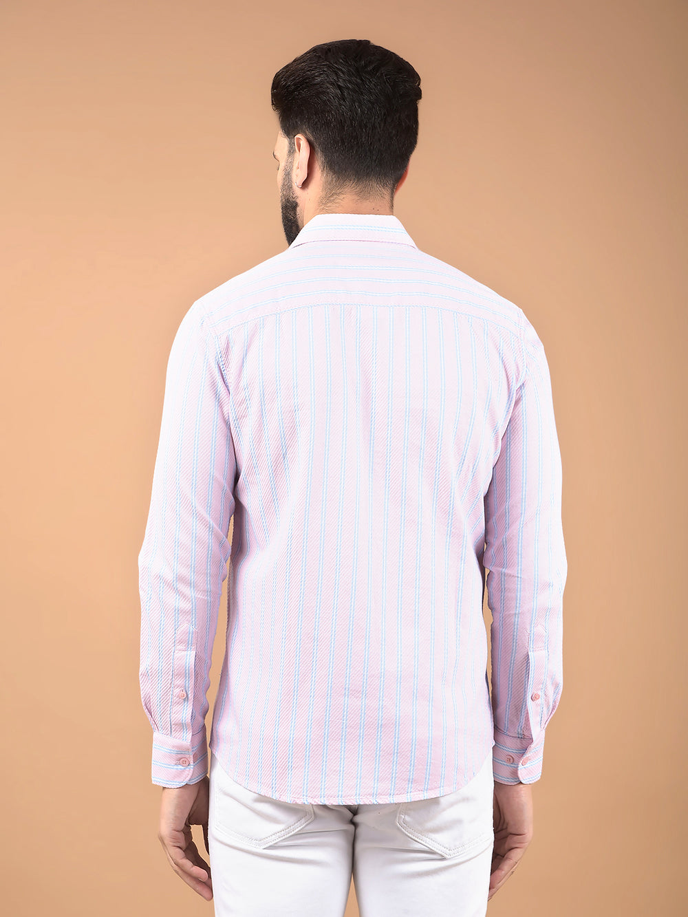 Pink Vertical Stripes 100% Cotton Shirt-Men Shirts-Crimsoune Club