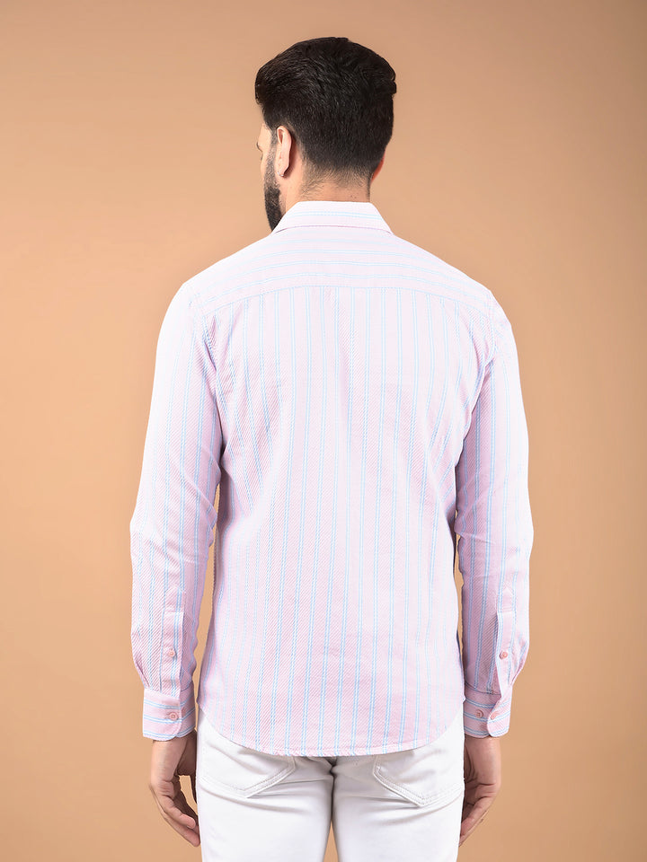 Pink Vertical Stripes 100% Cotton Shirt-Men Shirts-Crimsoune Club