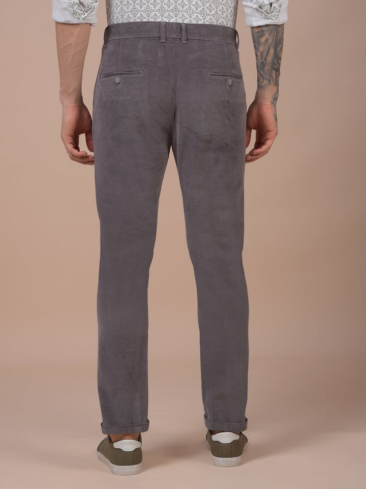 Grey Printed Corduroy Trousers