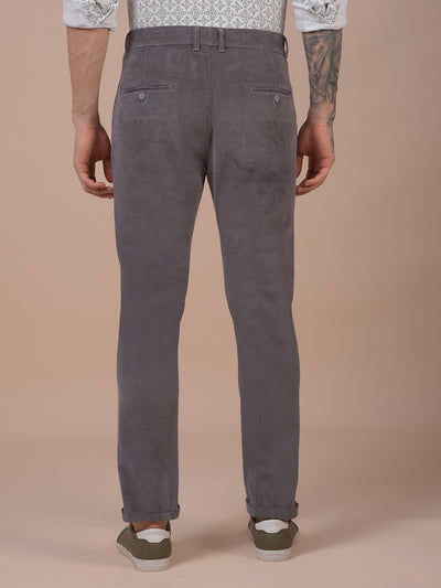 Grey Printed Corduroy Trousers