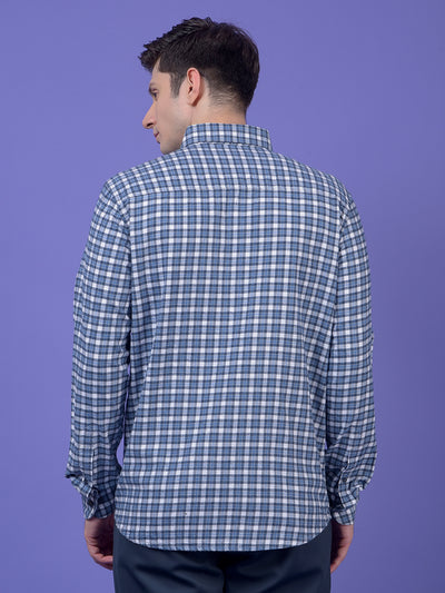 Blue Checked Button-Down Collar 100% Cotton Shirt