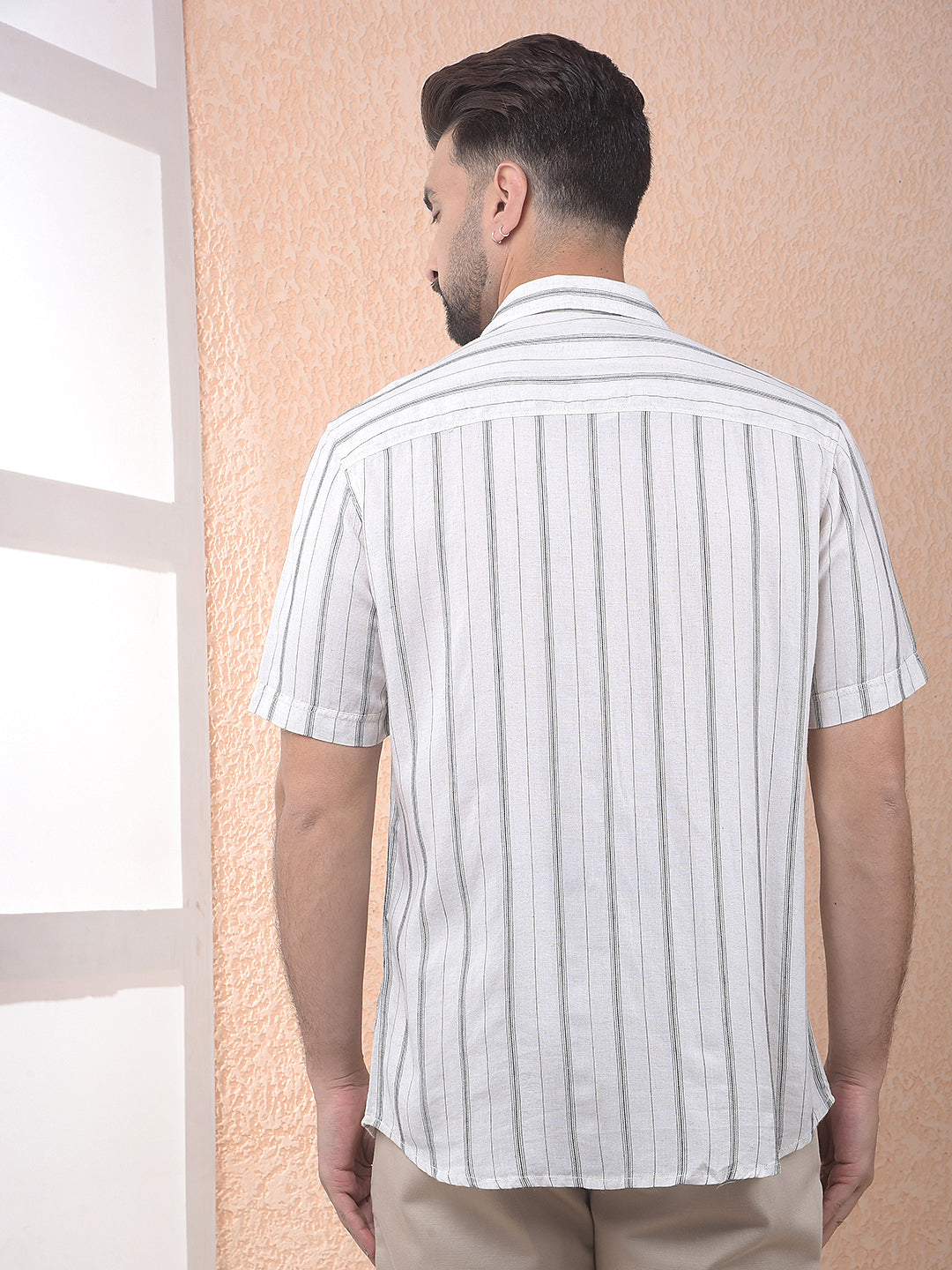 Beige Vertical Striped Linen Shirt
