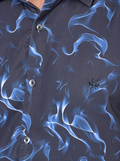 Navy Blue Abstract Print Shirt