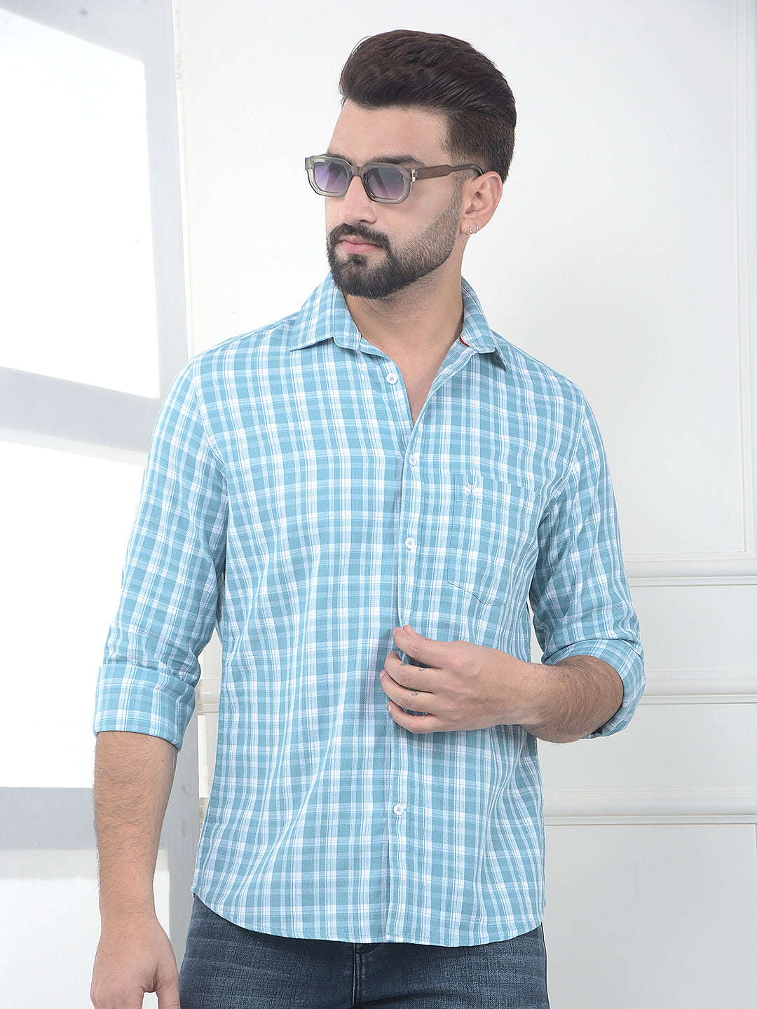 Blue Checked 100% Cotton Shirt