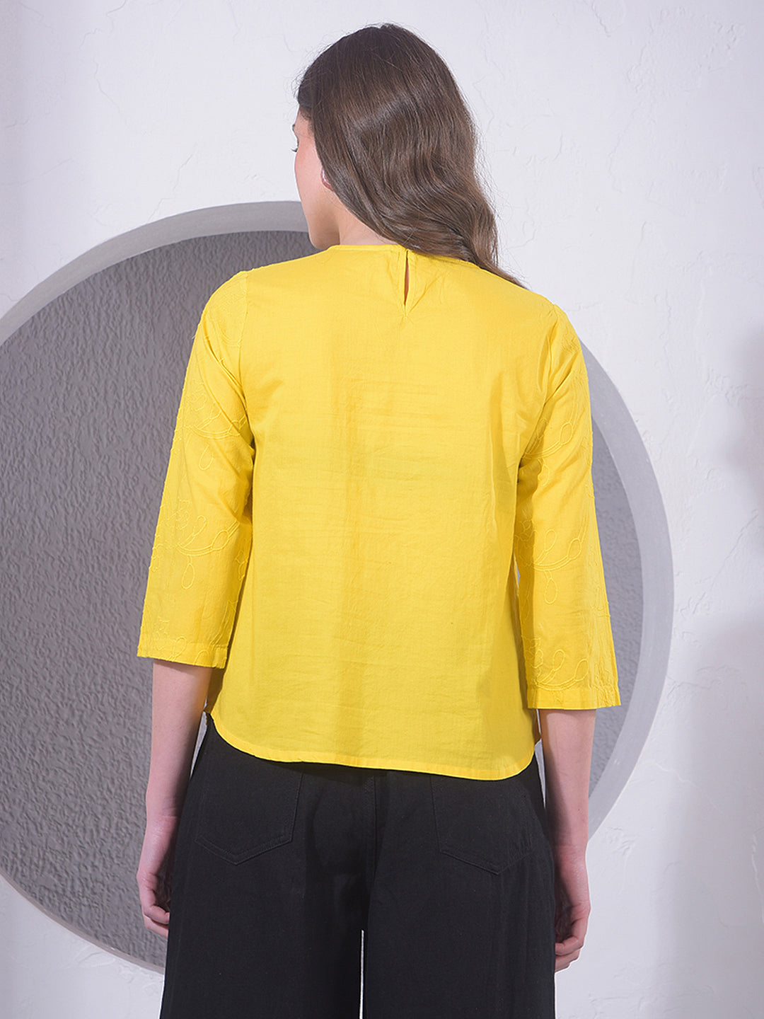 Yellow Embroidered 100% Cotton Top