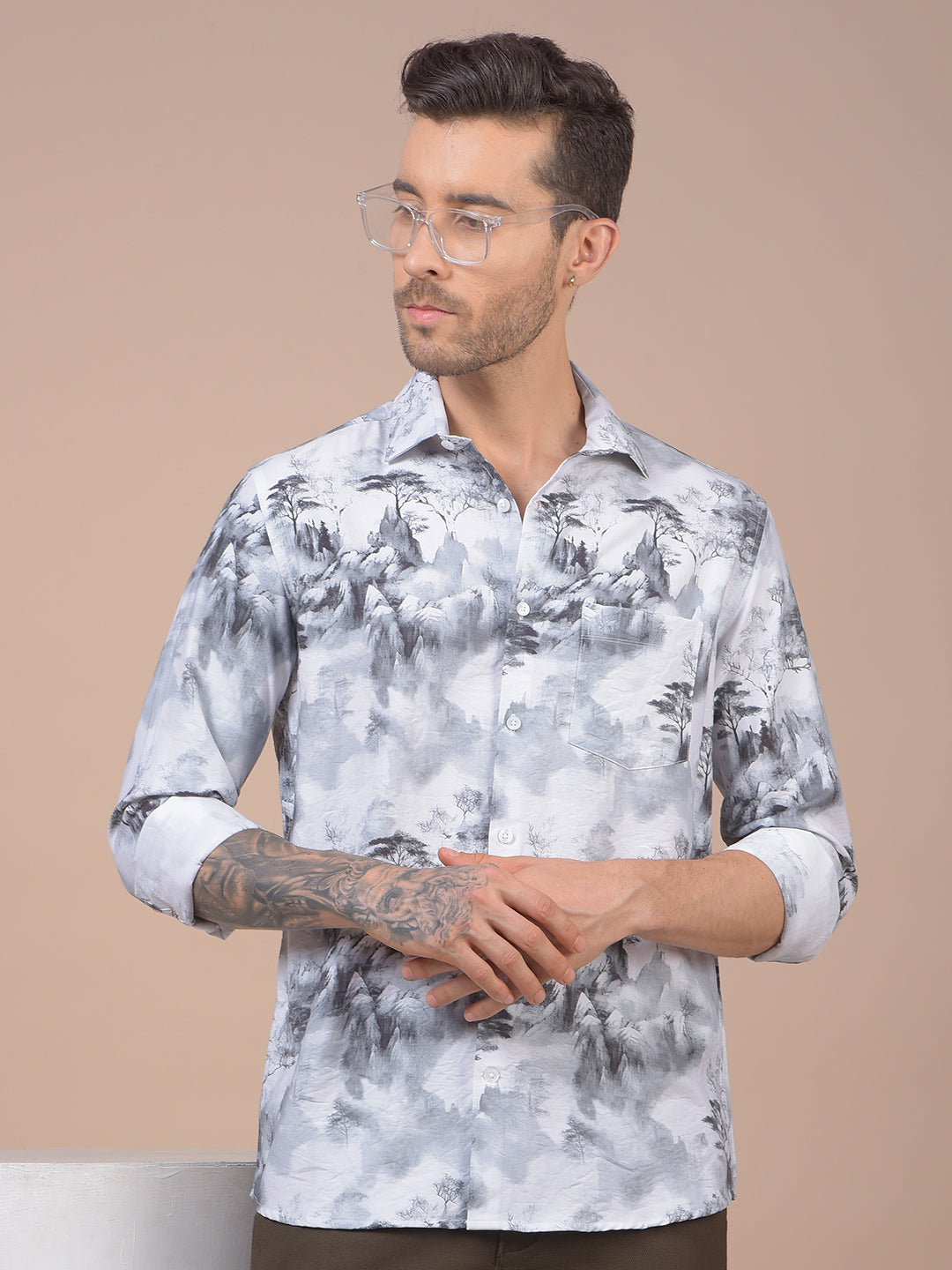 Grey Floral Print Shirt