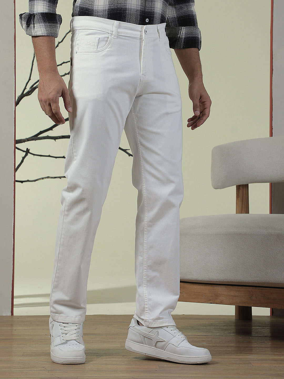 White Cotton Straight Jeans