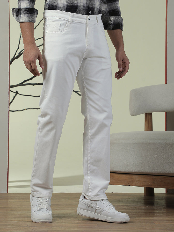 White Cotton Straight Jeans
