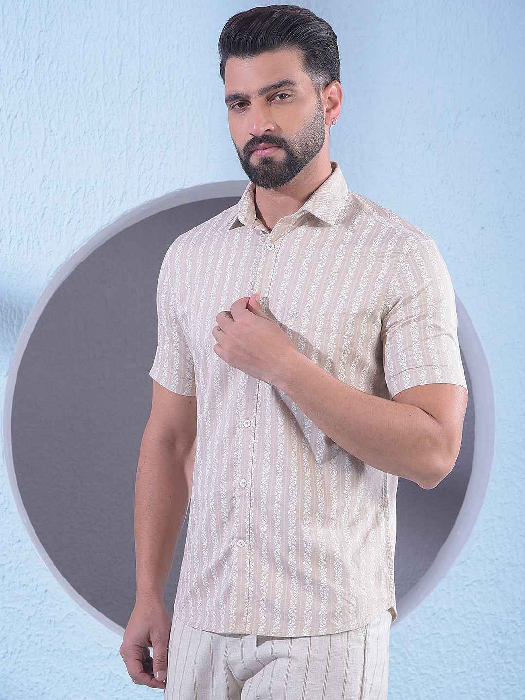 Beige Vertical Stripes Shirt