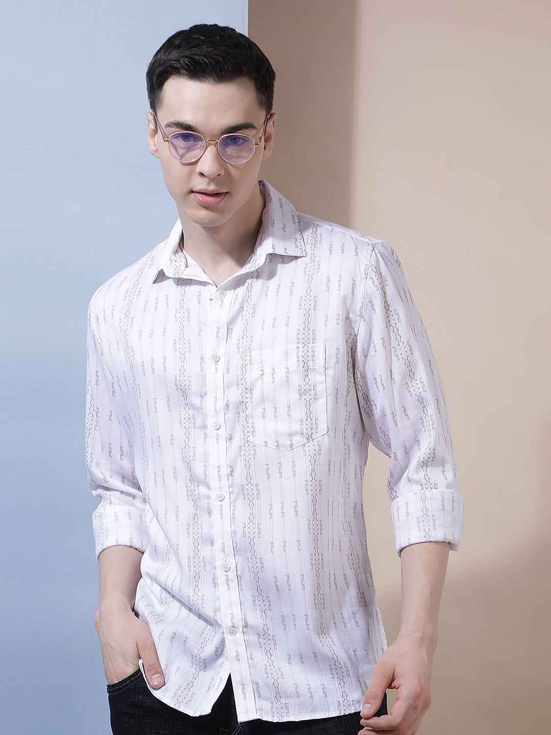 Olive Vertical Stripes Shirt