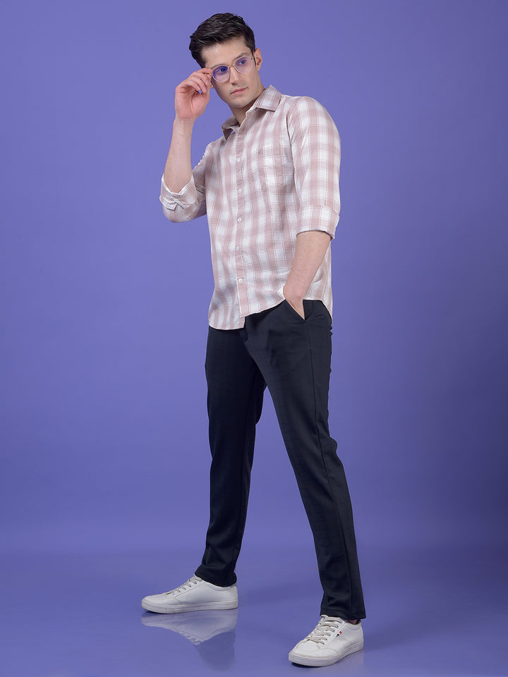 Peach Checked 100% Cotton Shirt