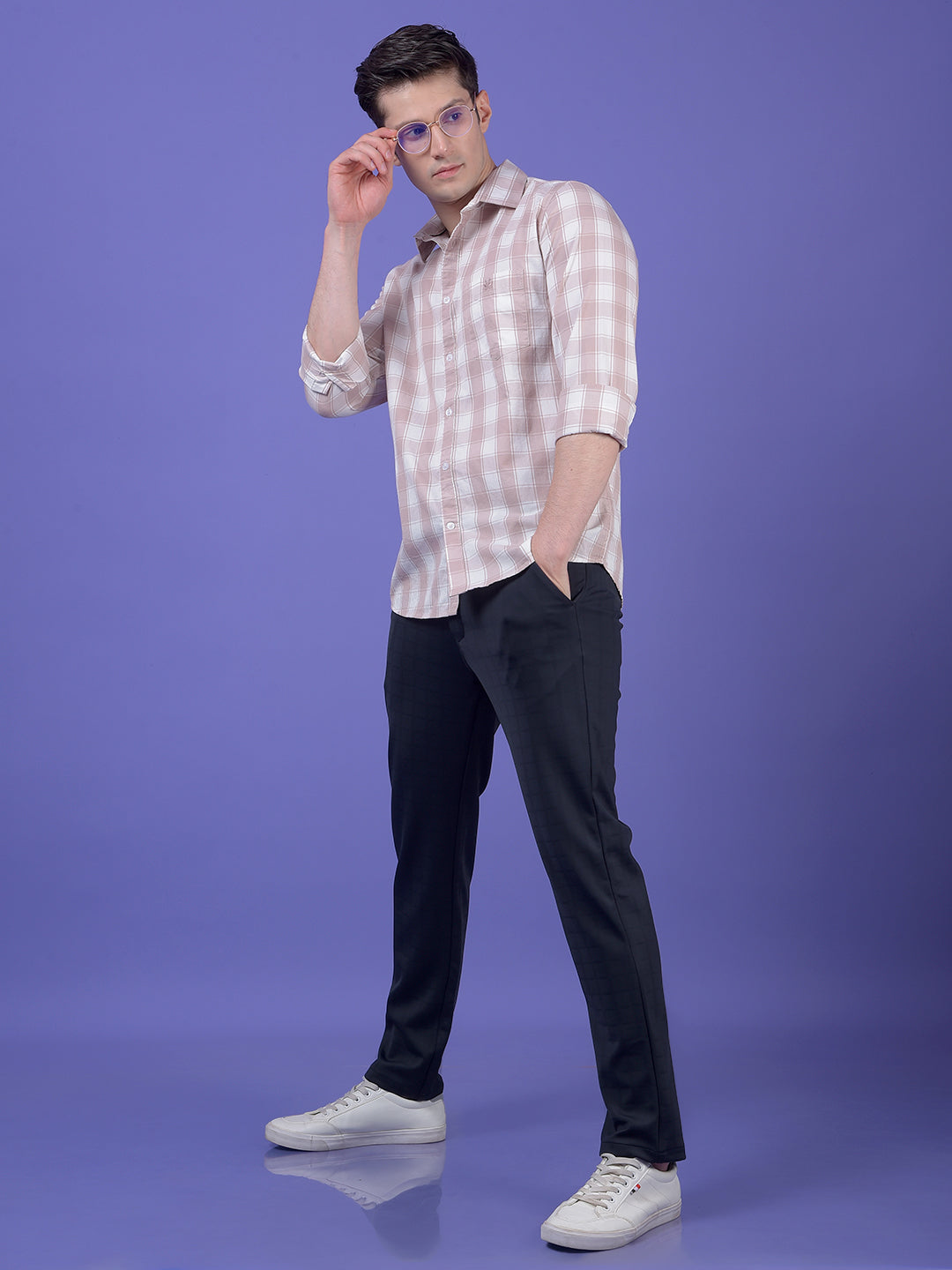 Peach Checked 100% Cotton Shirt