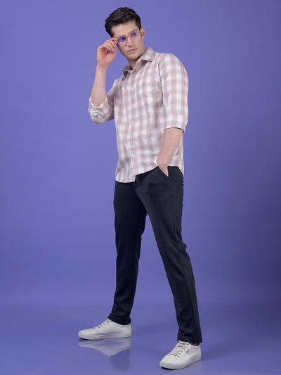 Peach Checked 100% Cotton Shirt