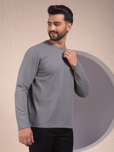 Grey Textured Knit Sweatshirt