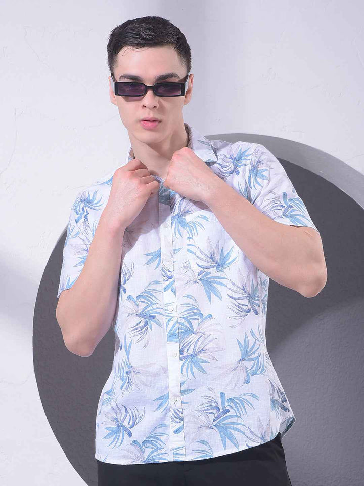 Blue Floral Print 100% Cotton Shirt