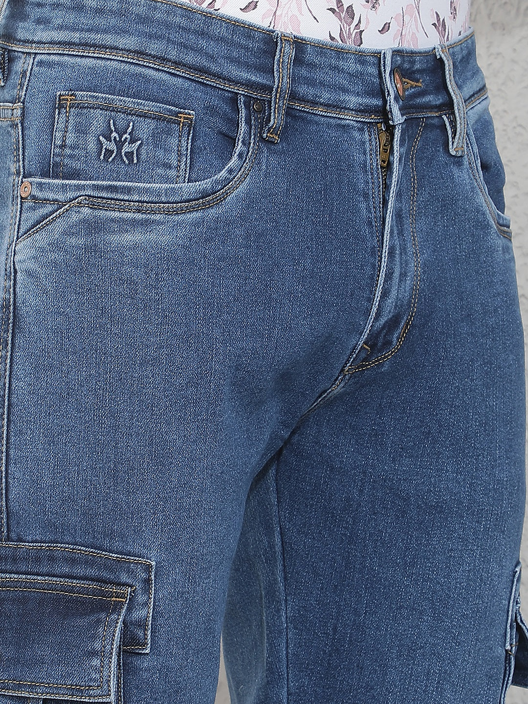 Trendy Medium Blue Cargo Jeans