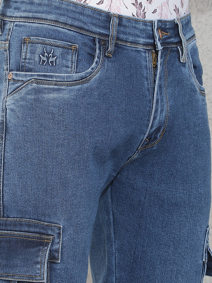 Trendy Medium Blue Cargo Jeans