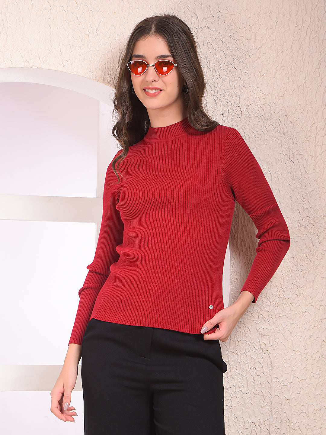 Maroon High Neck Sweater