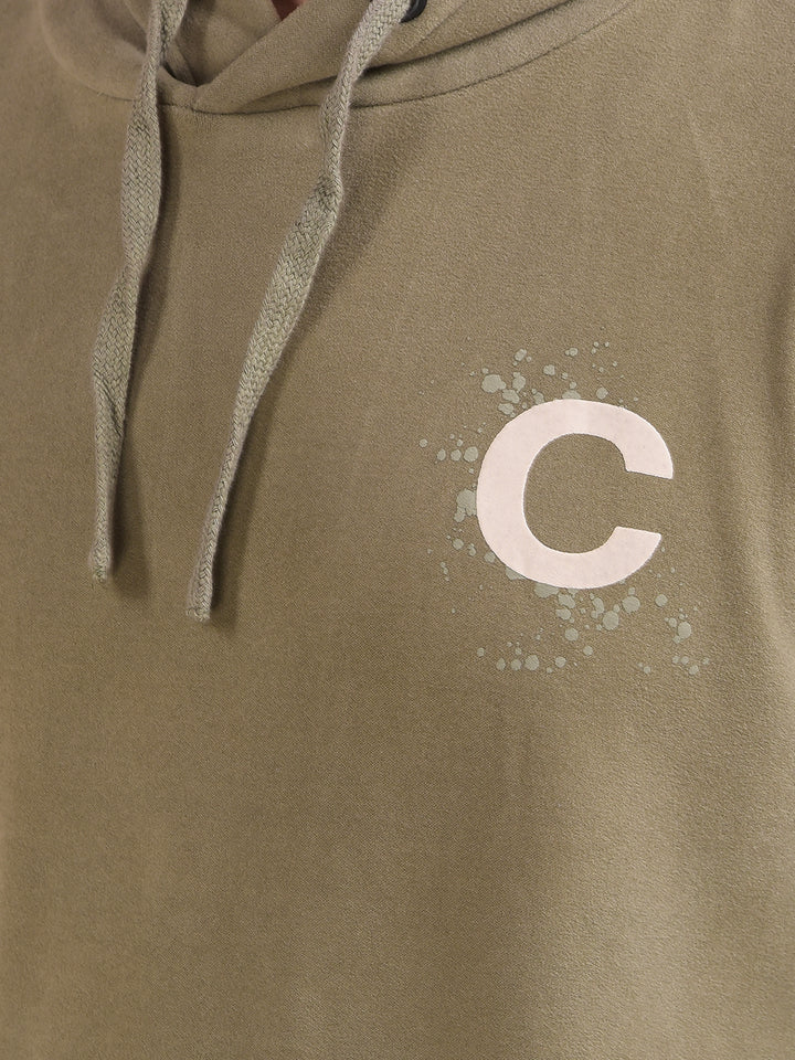 Olive Typographic Print Hooded Neck Sweatshirt