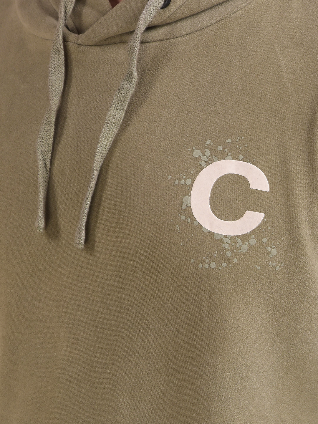 Olive Typographic Print Hooded Neck Sweatshirt