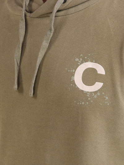 Olive Typographic Print Hooded Neck Sweatshirt