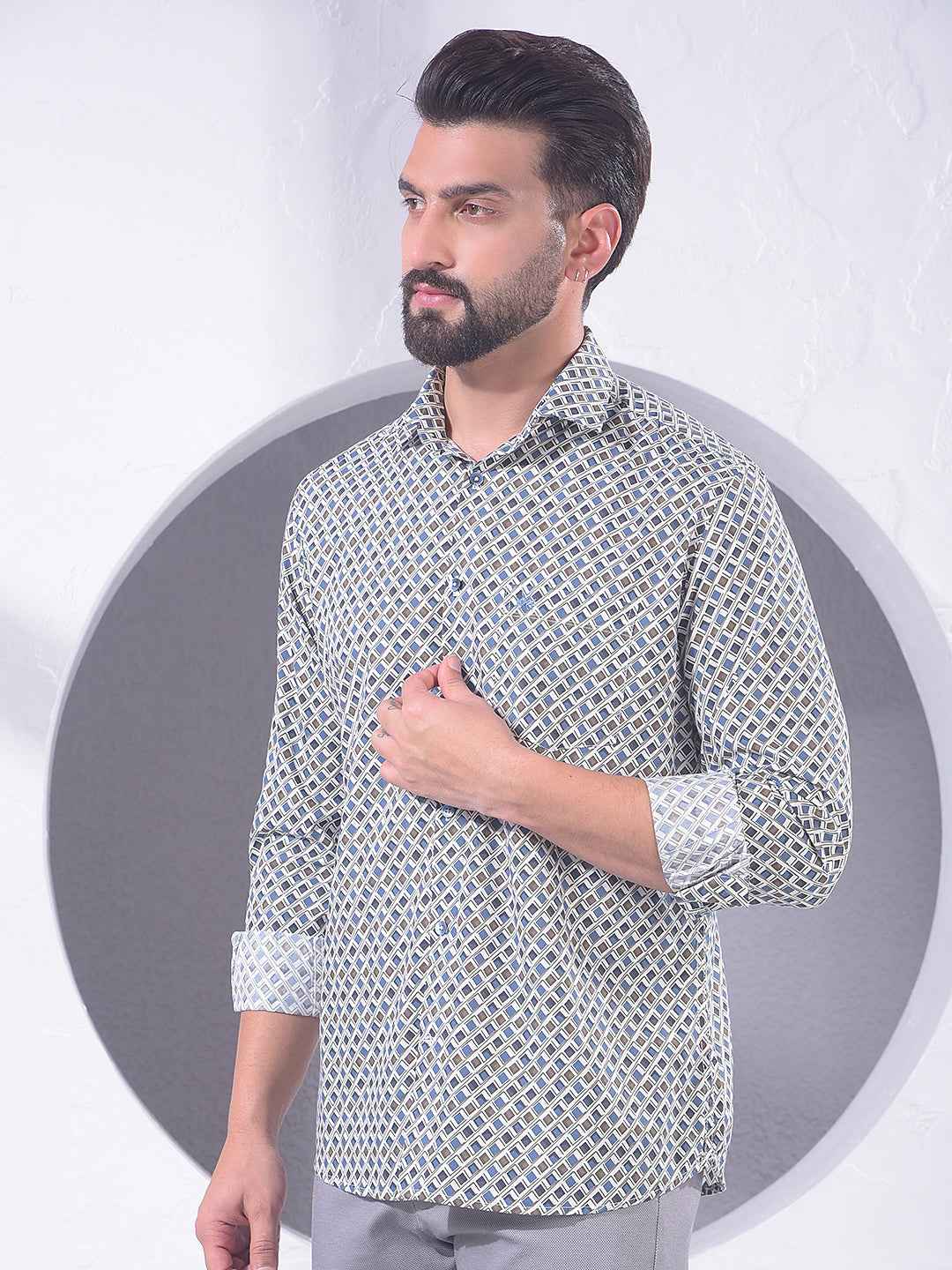 Blue Printed Modal Shirt