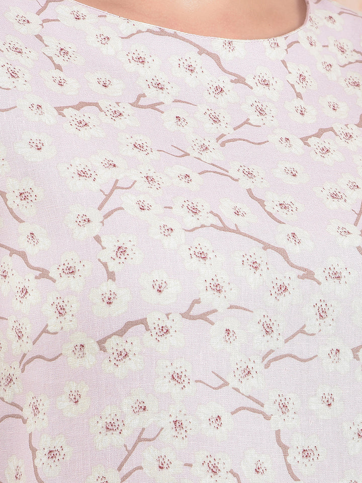 Pink Floral Print Linen Top