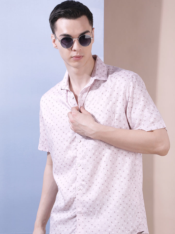 Tailored Coral Pink Printed Shirt
