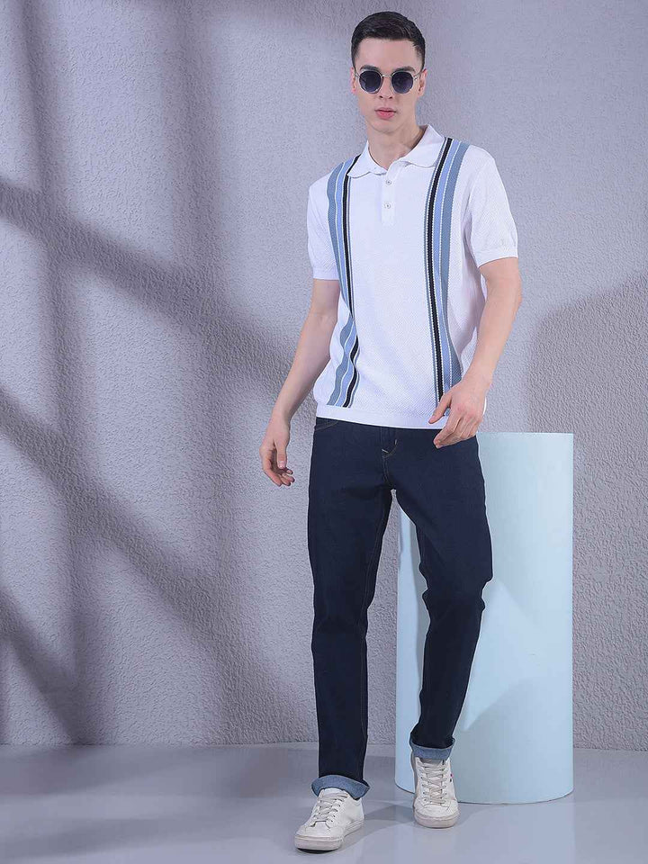 White Vertical Striped 100% Cotton T-Shirt