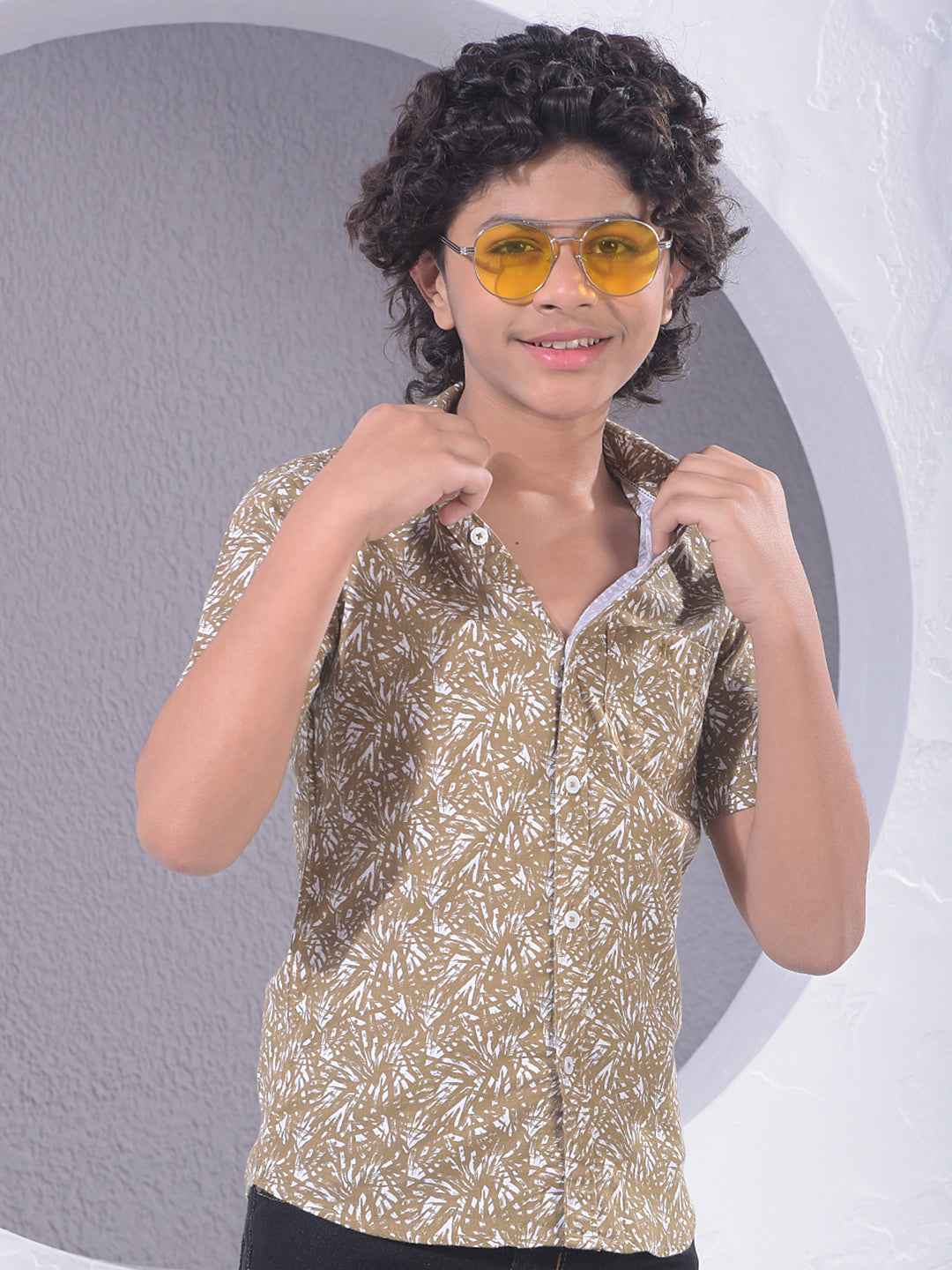 Brown Printed 100% Cotton Shirt