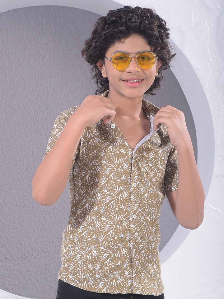 Brown Printed 100% Cotton Shirt