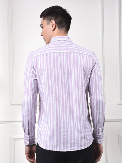Purple Vertical Stripes 100% Cotton Shirt