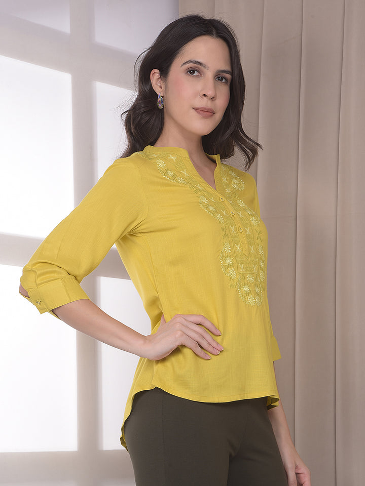 Mustard Embroidered V-Neck Top