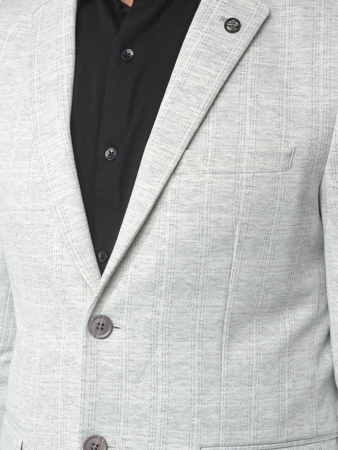 Grey Checked Notched Lapel Single-Breasted Blazer