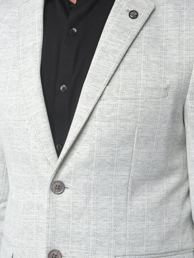 Grey Checked Notched Lapel Single-Breasted Blazer