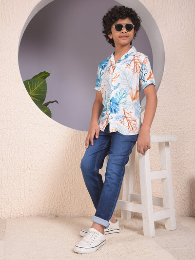 Peach Printed Resort-Collar Shirt